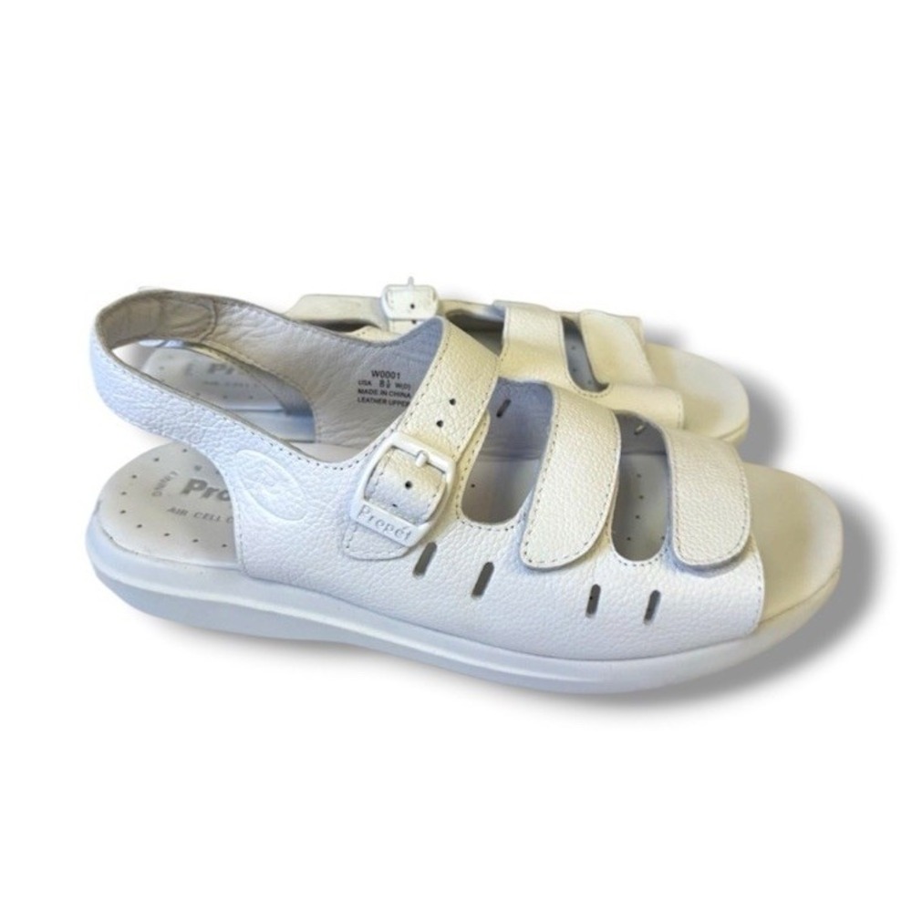Propet Breeze Supportive Sling Back Walker Sandals White Leather Grain 8.5 Wide